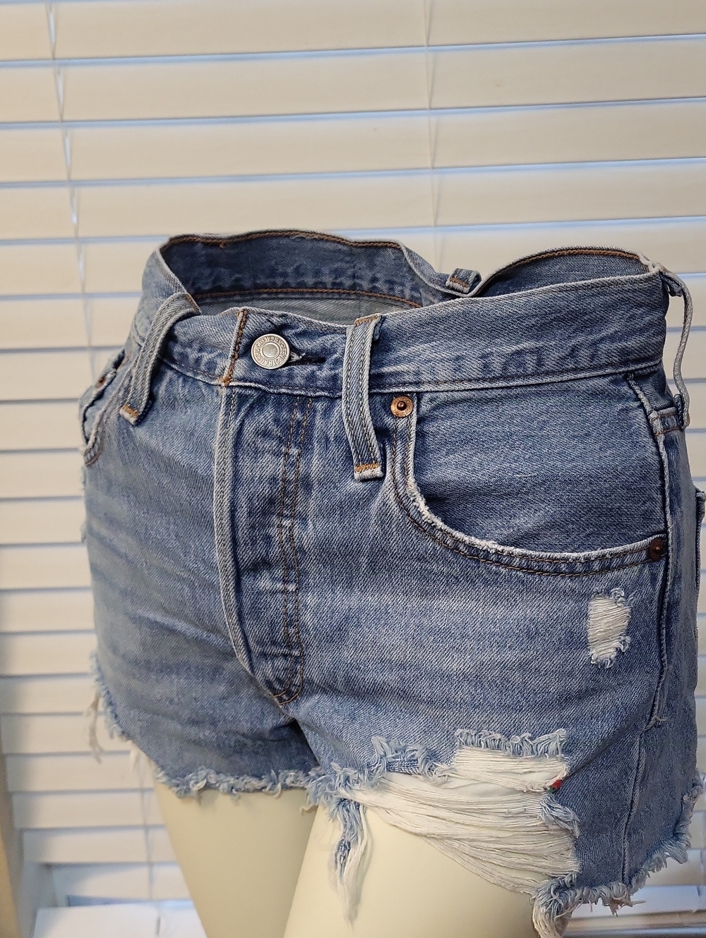Levi's Light Blue Distressed Denim Shorts